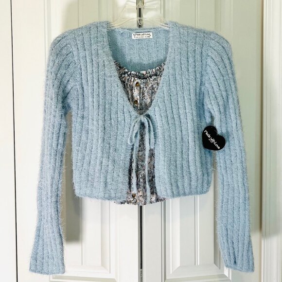 Tillys Full Circle Trends Made With Love Tie Front Cardigan Blue (XL) New w/Tag - Picture 4 of 11